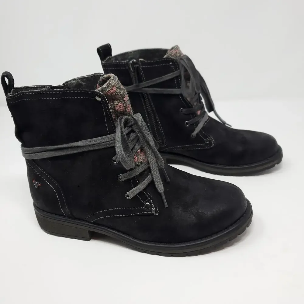 Roxy RG Bowman - Lace-up Faux Leather Boots in Black Size 3